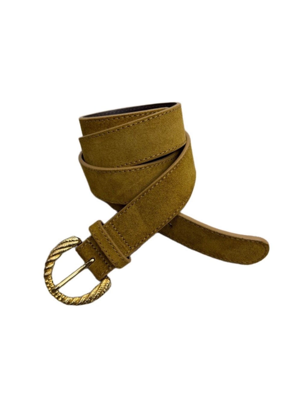 NEW! Sezane Thelma Suede Belt with Gold Textured Buckle 105/L - Picture 3 of 7
